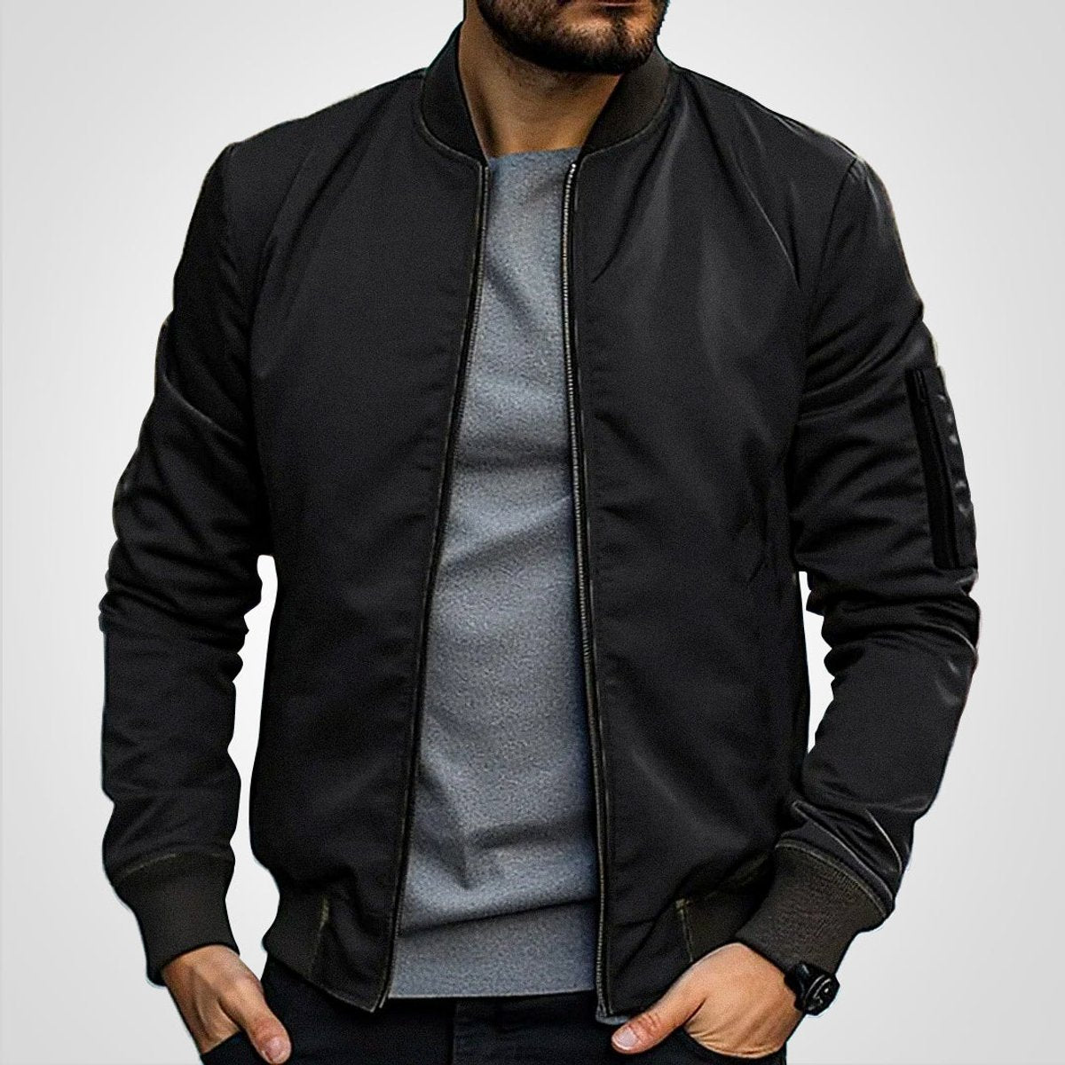 Sebastian Men's Insulated Warmth Arm Pocket Bomber Jacket, front view