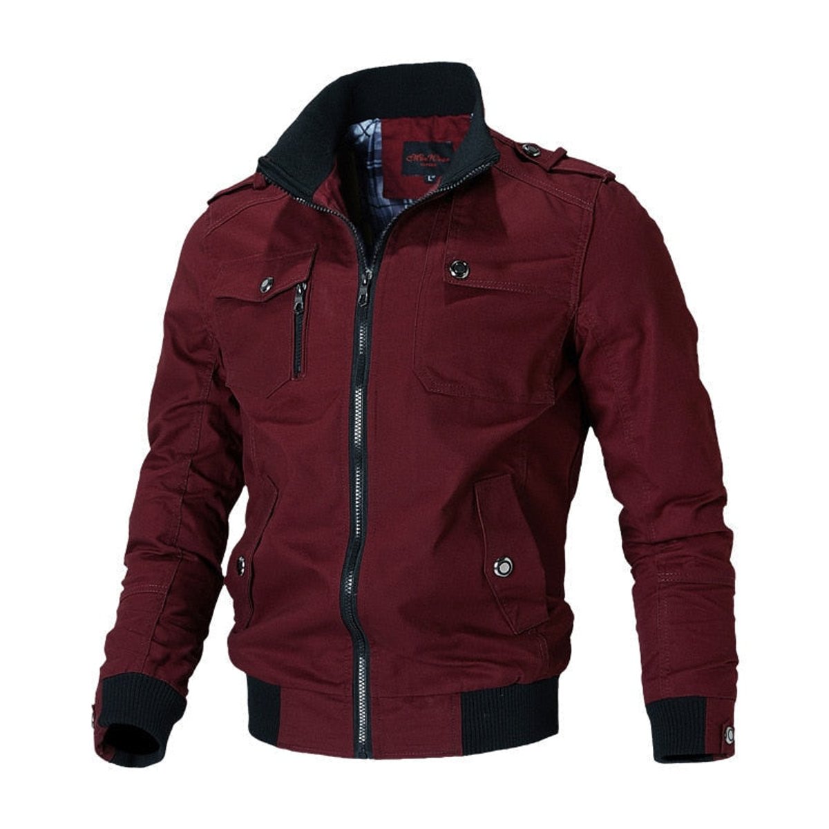 Elijah Men's Multiple Pockets Military-Inspired Details Bomber Jacket, close-up detail