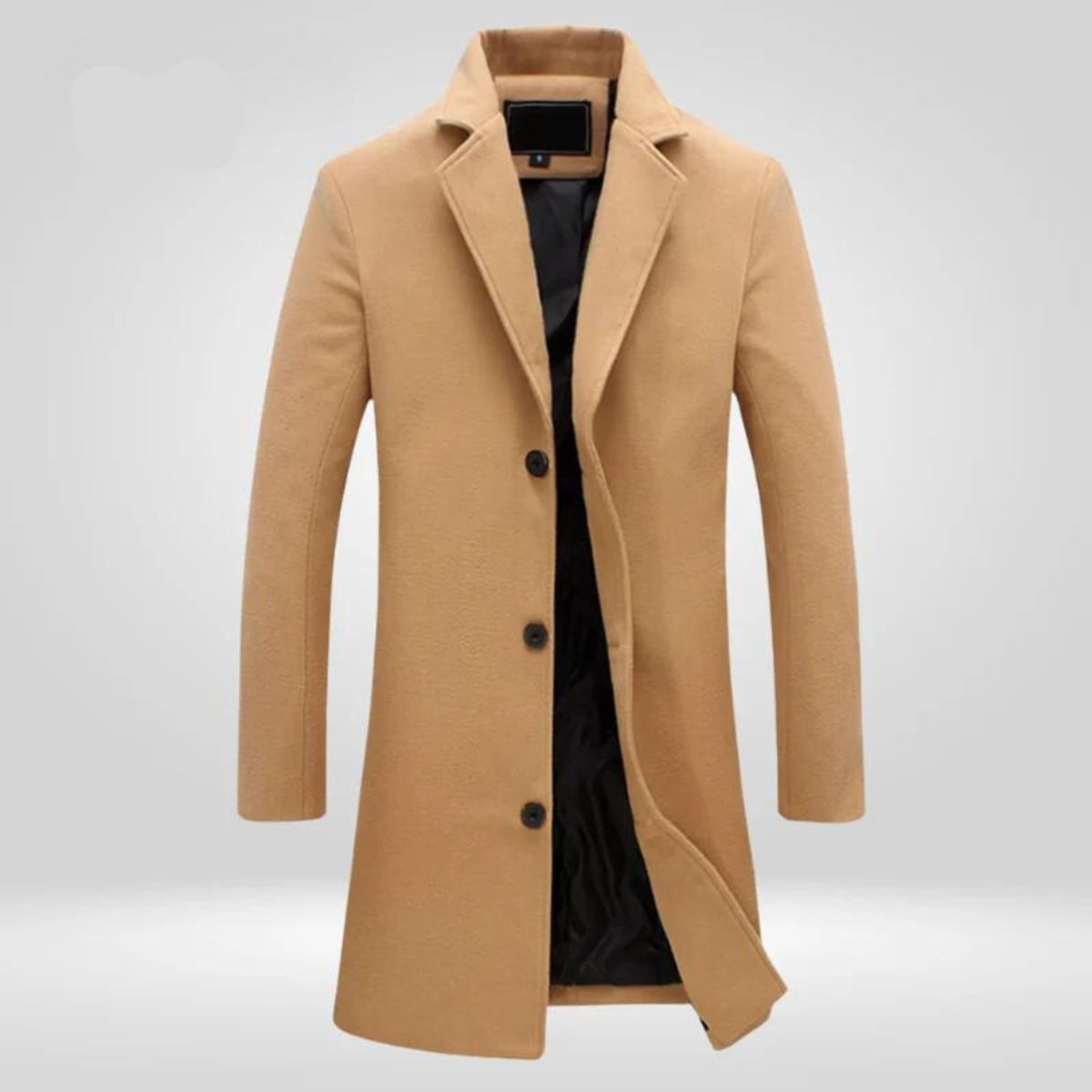 Lucas Men's Notch Lapel Three-Button Knee-Length Overcoat, front view