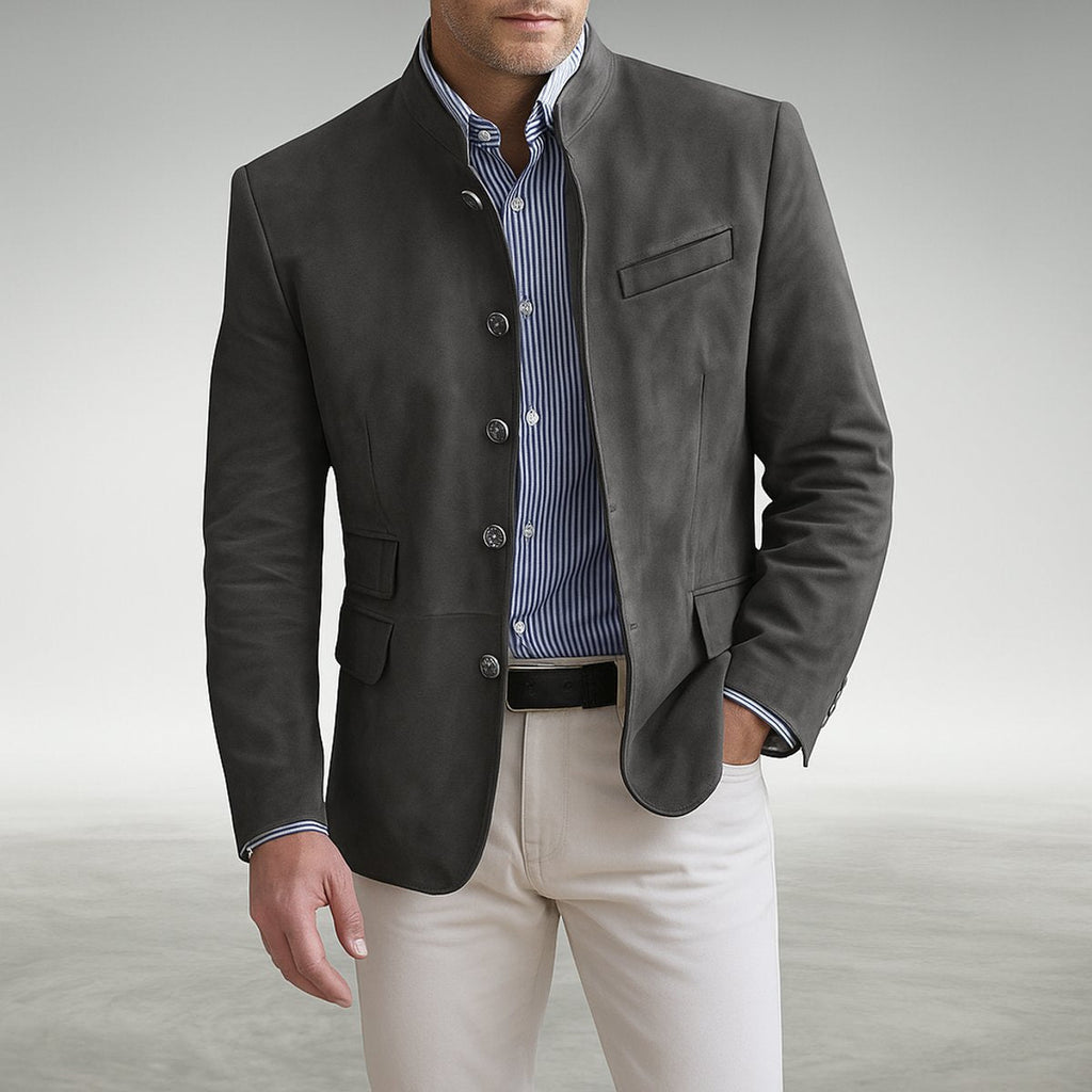 Owen Men's Mandarin-Collar Button-Front Blazer, front view