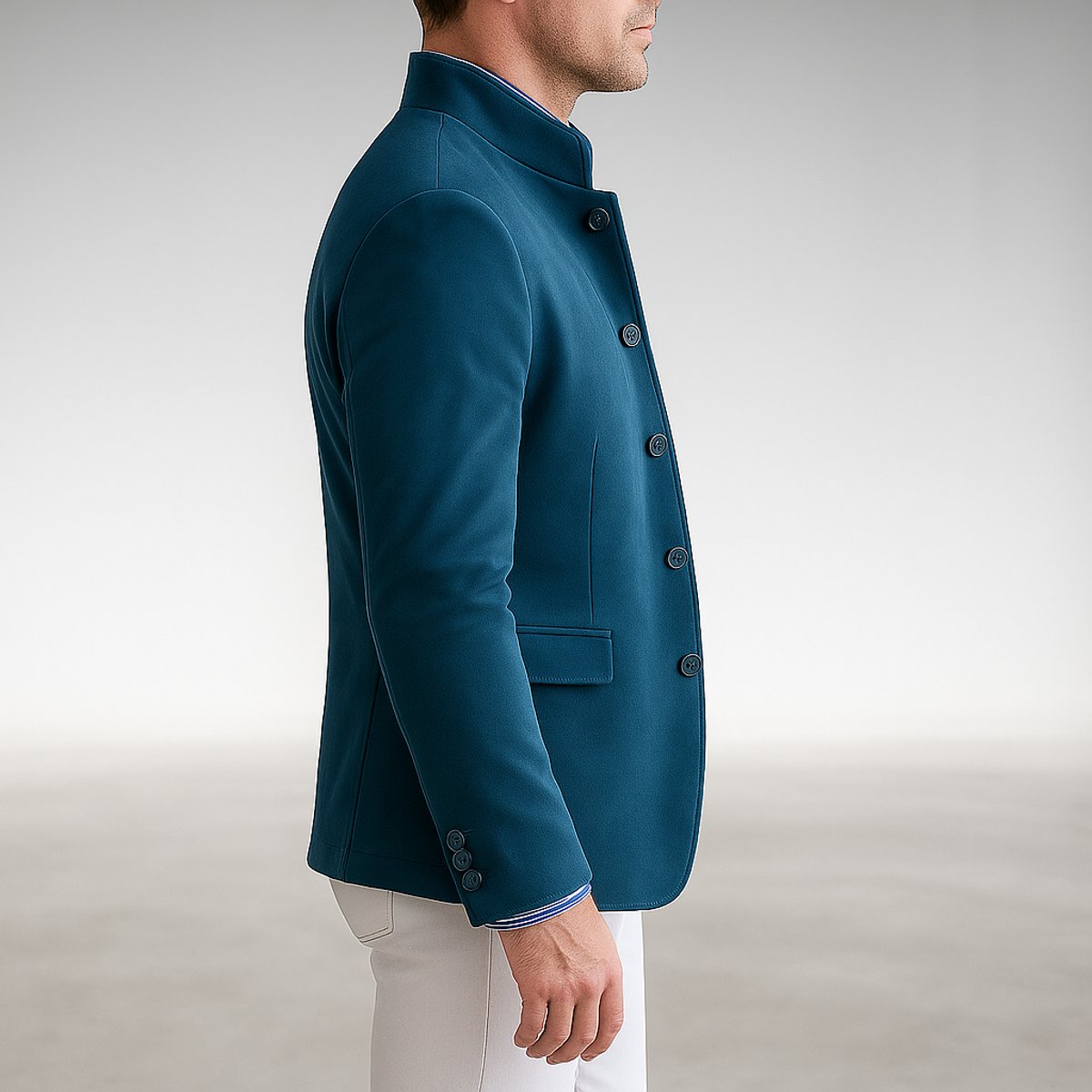 Owen Men's Mandarin-Collar Button-Front Blazer, full length