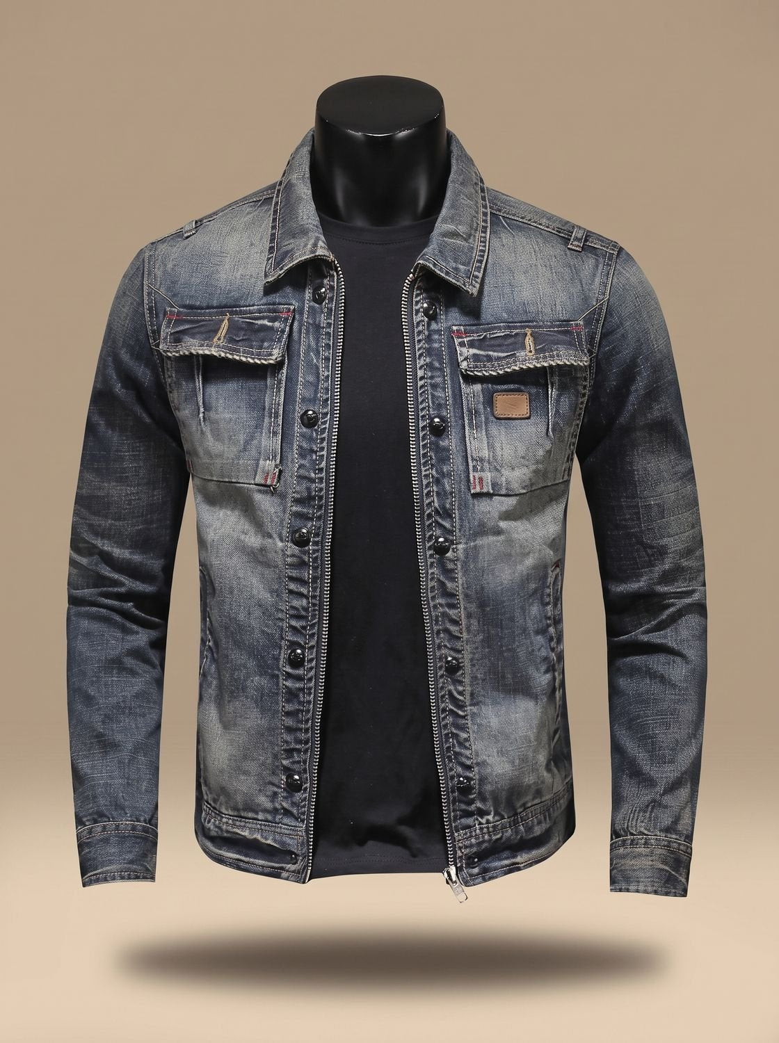William Men's Denim Dual Closure Pockets Trucker Jacket, front view