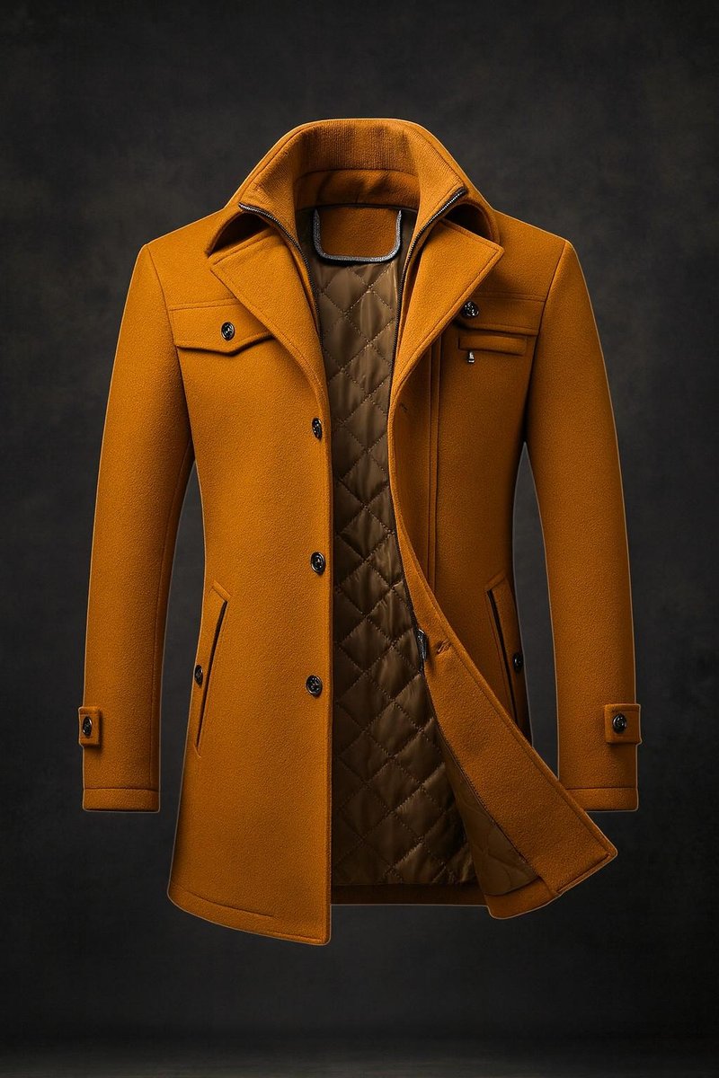 William Men's Quilted Double-Layer Collar Overcoat, front view