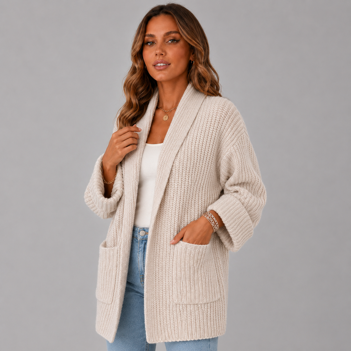 Nora Women's Longline Knit Pocket Cardigan, front view