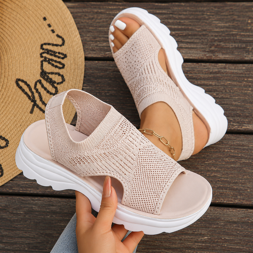 Pami Women's Knitted Upper Slip-On Platform Sandals, back view
