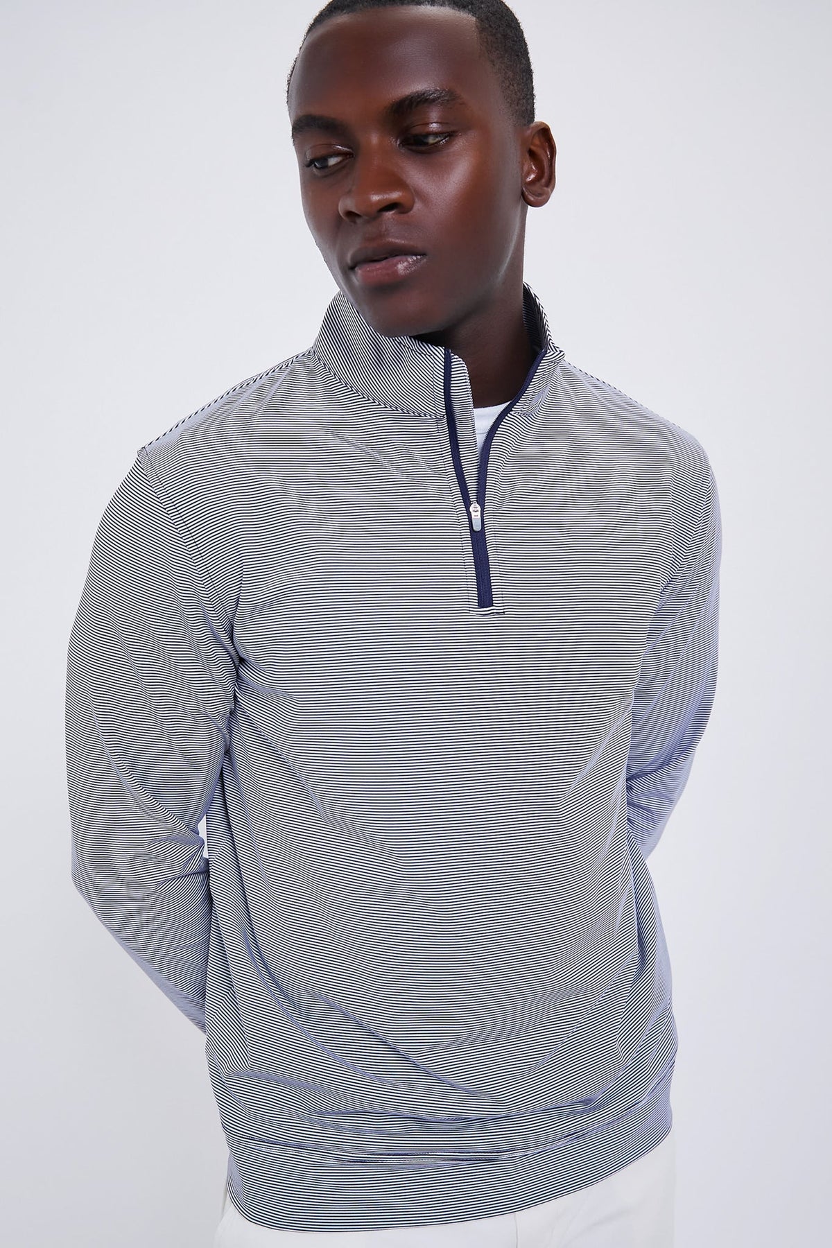 Navy  Sugar Stripe Performance Quarter Zip