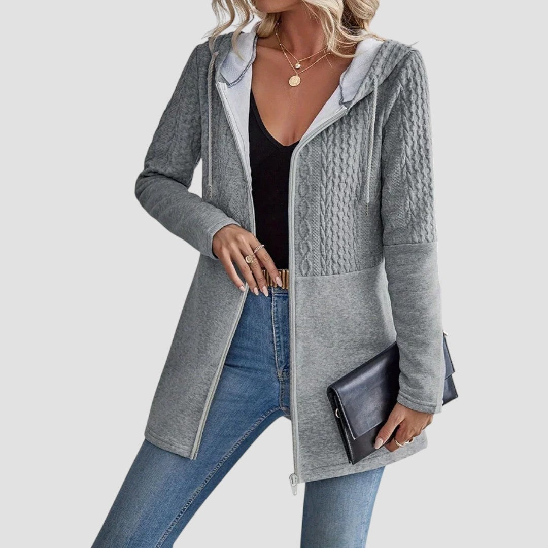 Rachel Women's Zip-Up Hoodie with Front Pockets and Adjustable Hood, front view