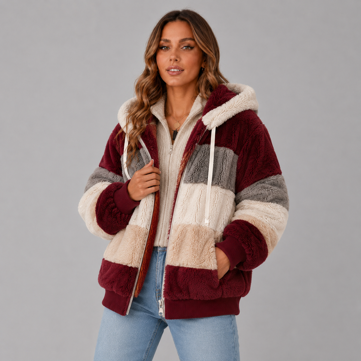 Ruby Women's Winter Sherpa Zip-Up Jacket, front view
