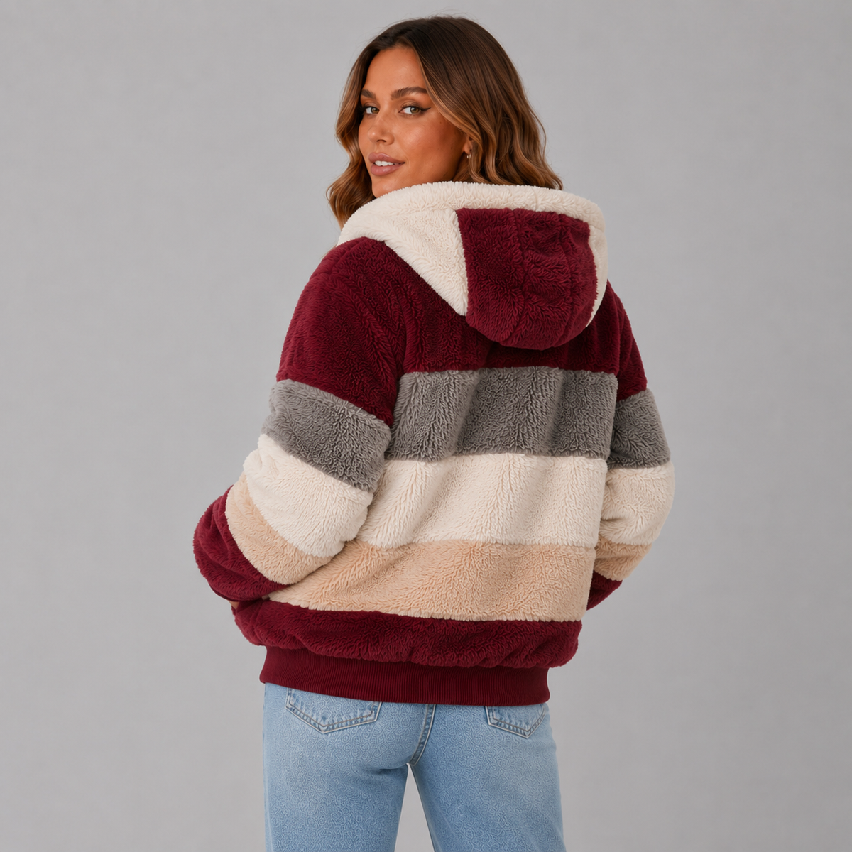 Ruby Women's Winter Sherpa Zip-Up Jacket, back view