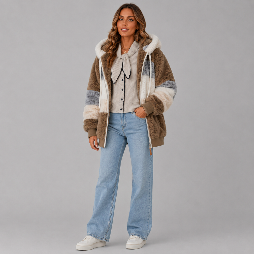 Ruby Women's Winter Sherpa Zip-Up Jacket, close-up detail