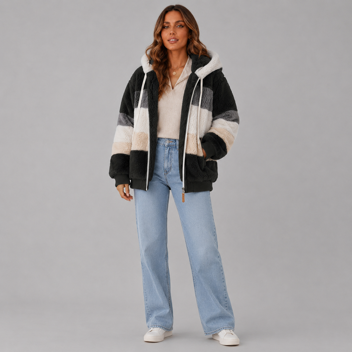 Ruby Women's Winter Sherpa Zip-Up Jacket, fabric detail