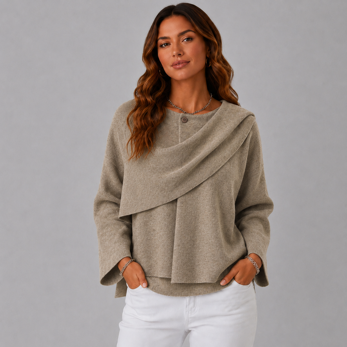 Serena Women's Scarf-Collar Knit Jacket, front view