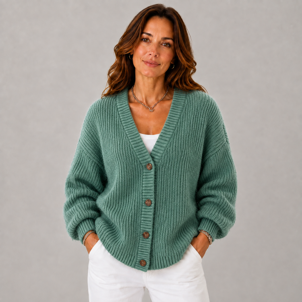 Sienna Women's Relaxed Chunky Knit Cardigan, front view