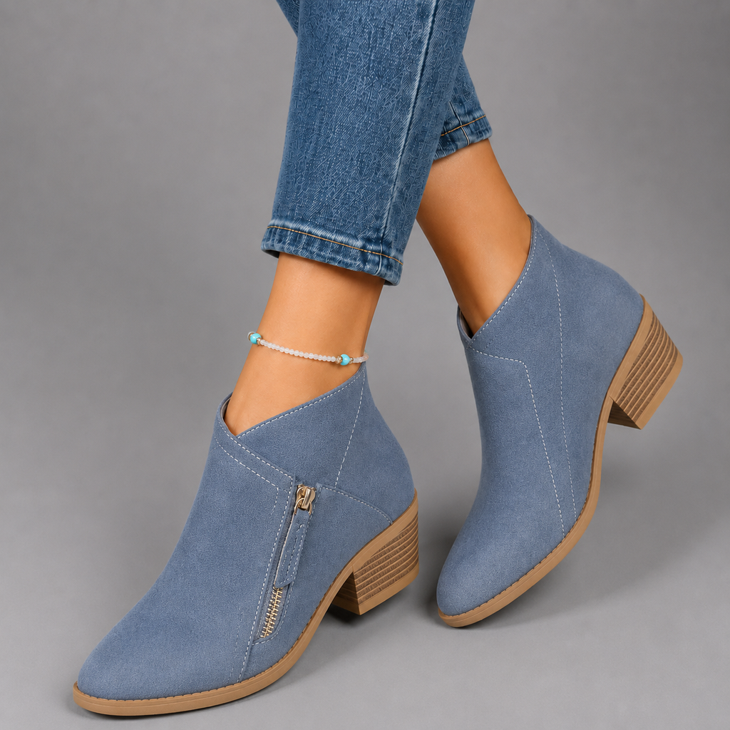 Sophie Women's Faux Suede Low-Heel Side-Zip Chelsea Boots, front view