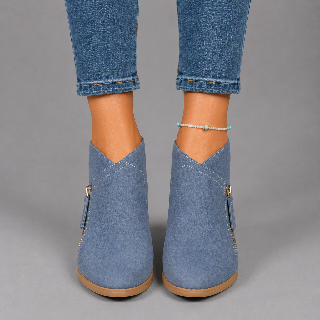 Sophie Women's Faux Suede Low-Heel Side-Zip Chelsea Boots, side view