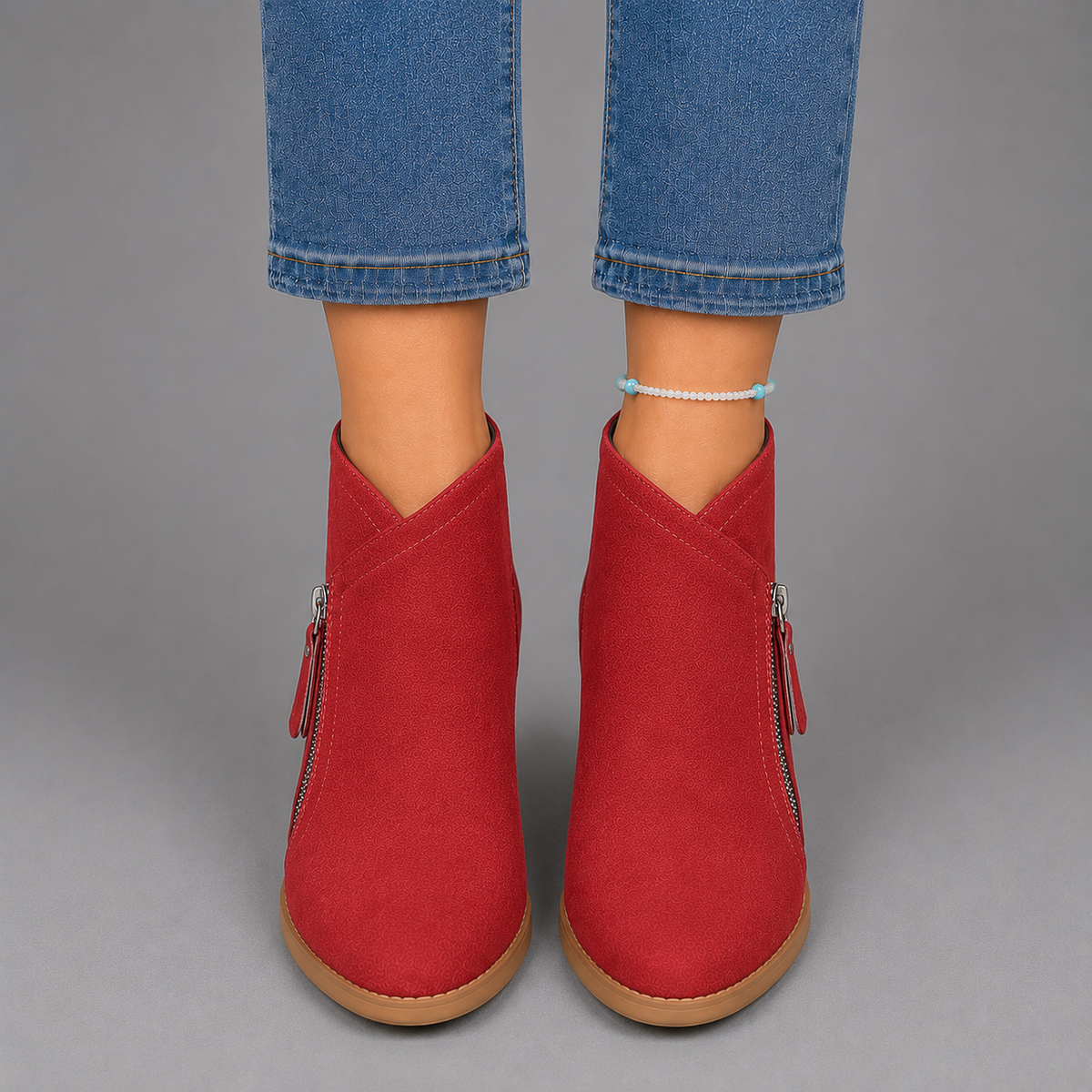 Sophie Women's Faux Suede Low-Heel Side-Zip Chelsea Boots, fabric detail