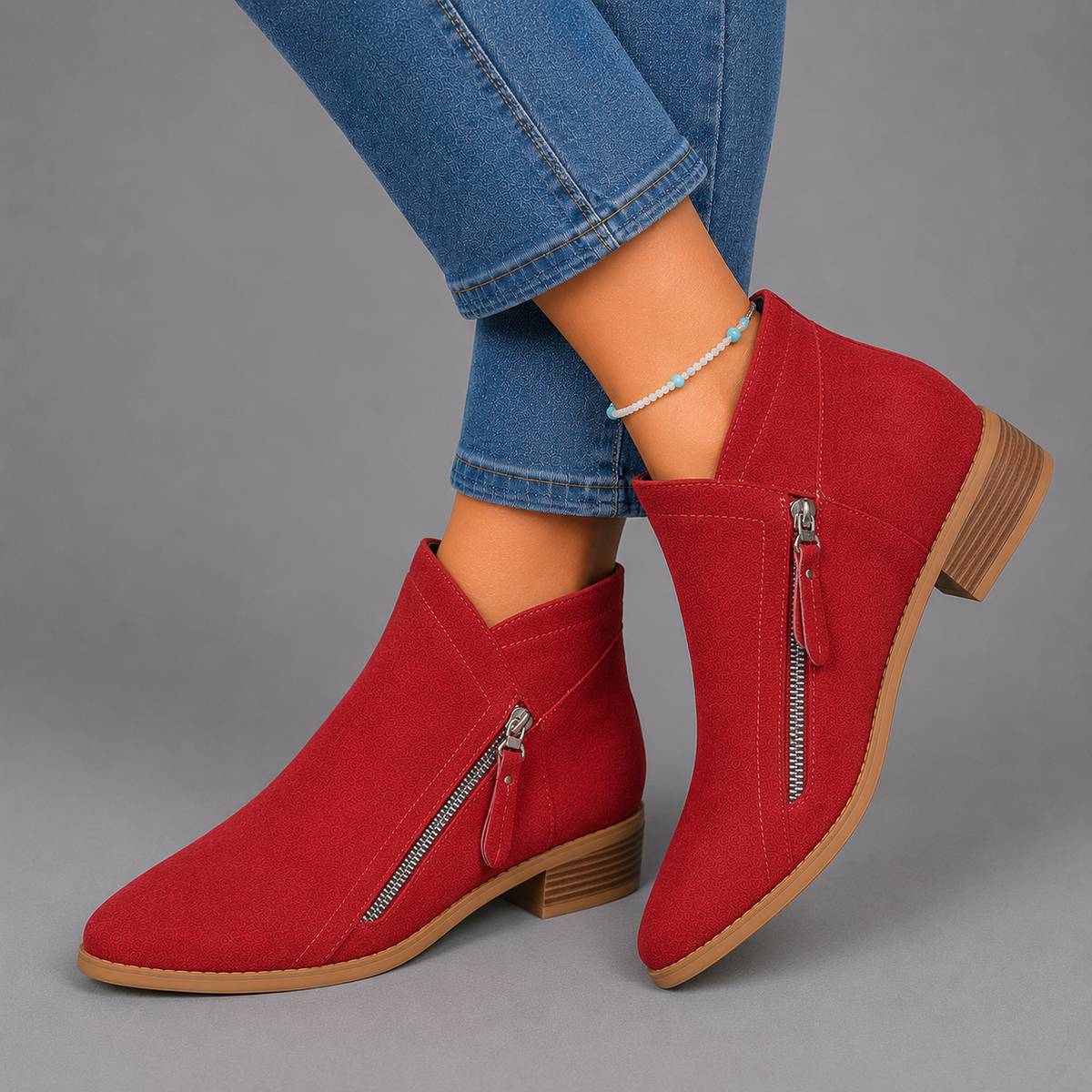 Sophie Women's Faux Suede Low-Heel Side-Zip Chelsea Boots, full length