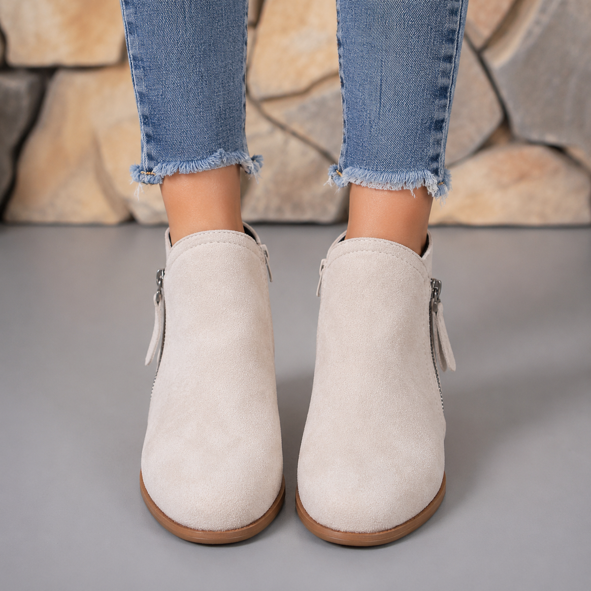 Sophie Women's Faux Suede Low-Heel Side-Zip Chelsea Boots, view 10