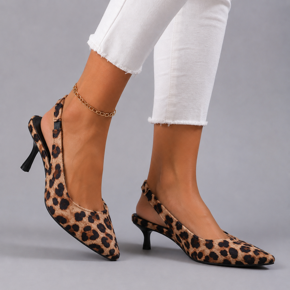 Vicky Women's Leopard Print Pointed Toe Cushioned Heels, front view