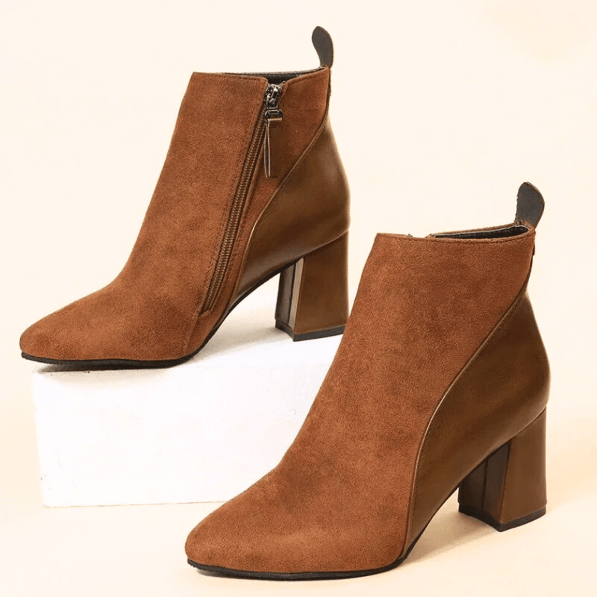 Emma Women's Side-Zip Faux Suede Texture Ankle Boots, front view