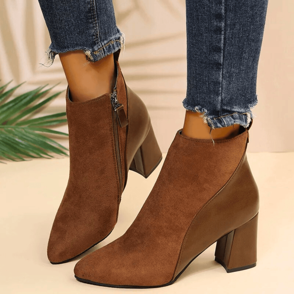 Emma Women's Side-Zip Faux Suede Texture Ankle Boots, styled outfit