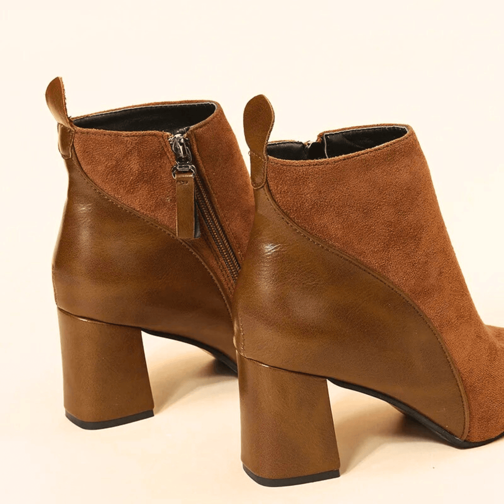 Emma Women's Side-Zip Faux Suede Texture Ankle Boots, close-up detail