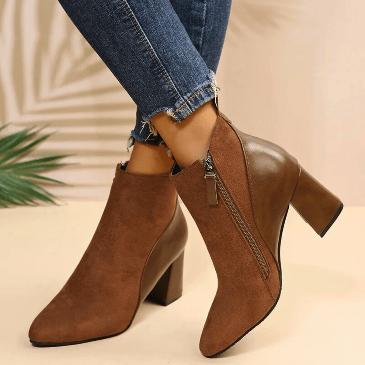 Emma Women's Side-Zip Faux Suede Texture Ankle Boots, fabric detail