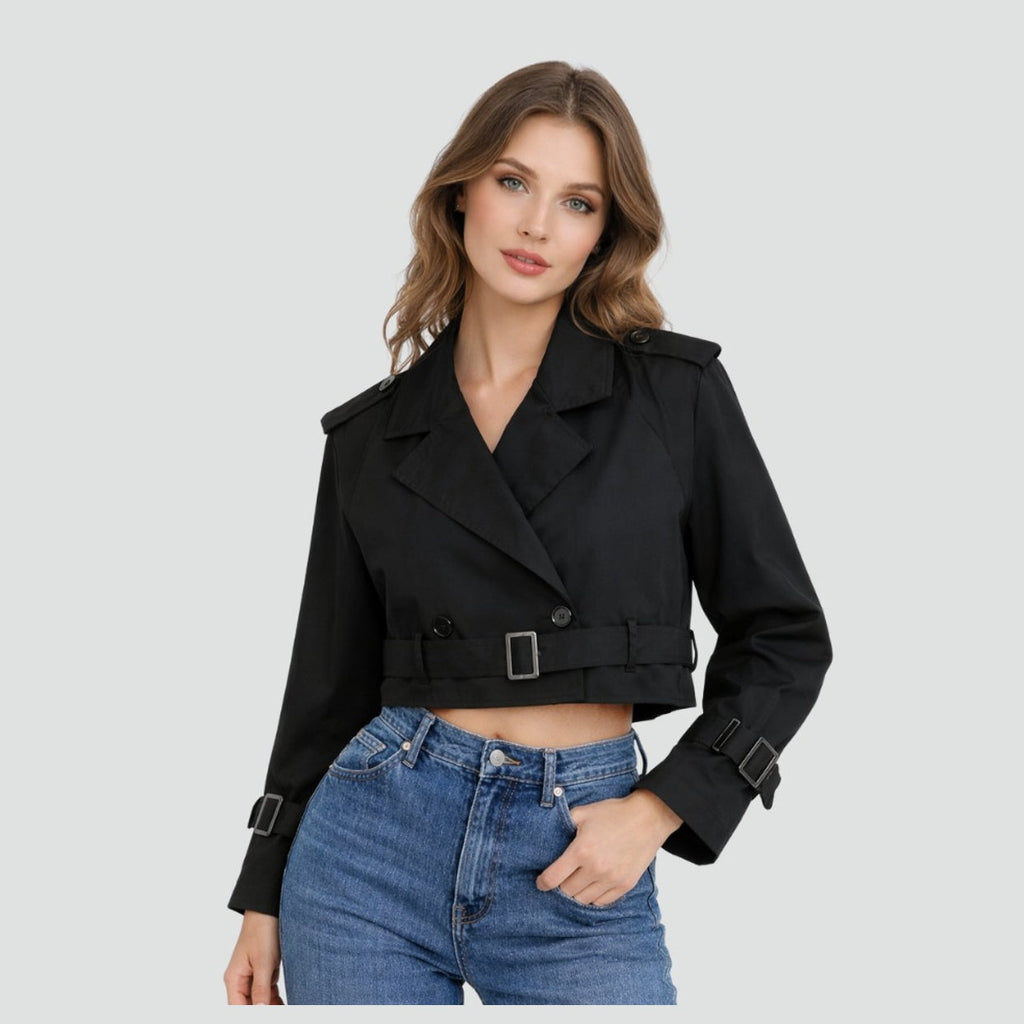 Women's Trench Jacket Cropped Button-Front, fabric detail