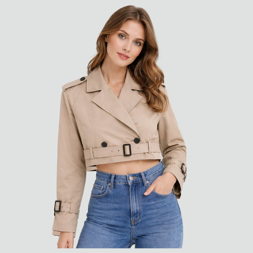 Women's Trench Jacket Cropped Button-Front, front view