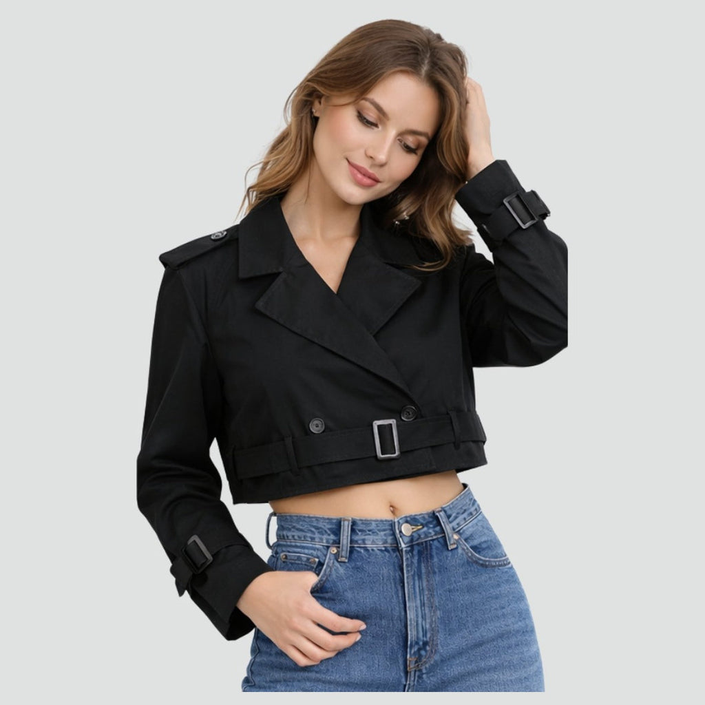 Women's Trench Jacket Cropped Button-Front, back view