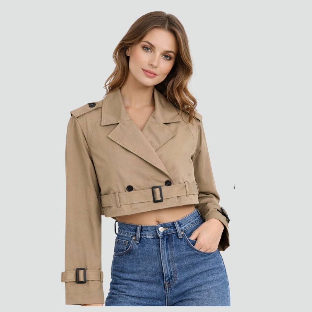 Women's Trench Jacket Cropped Button-Front, full length