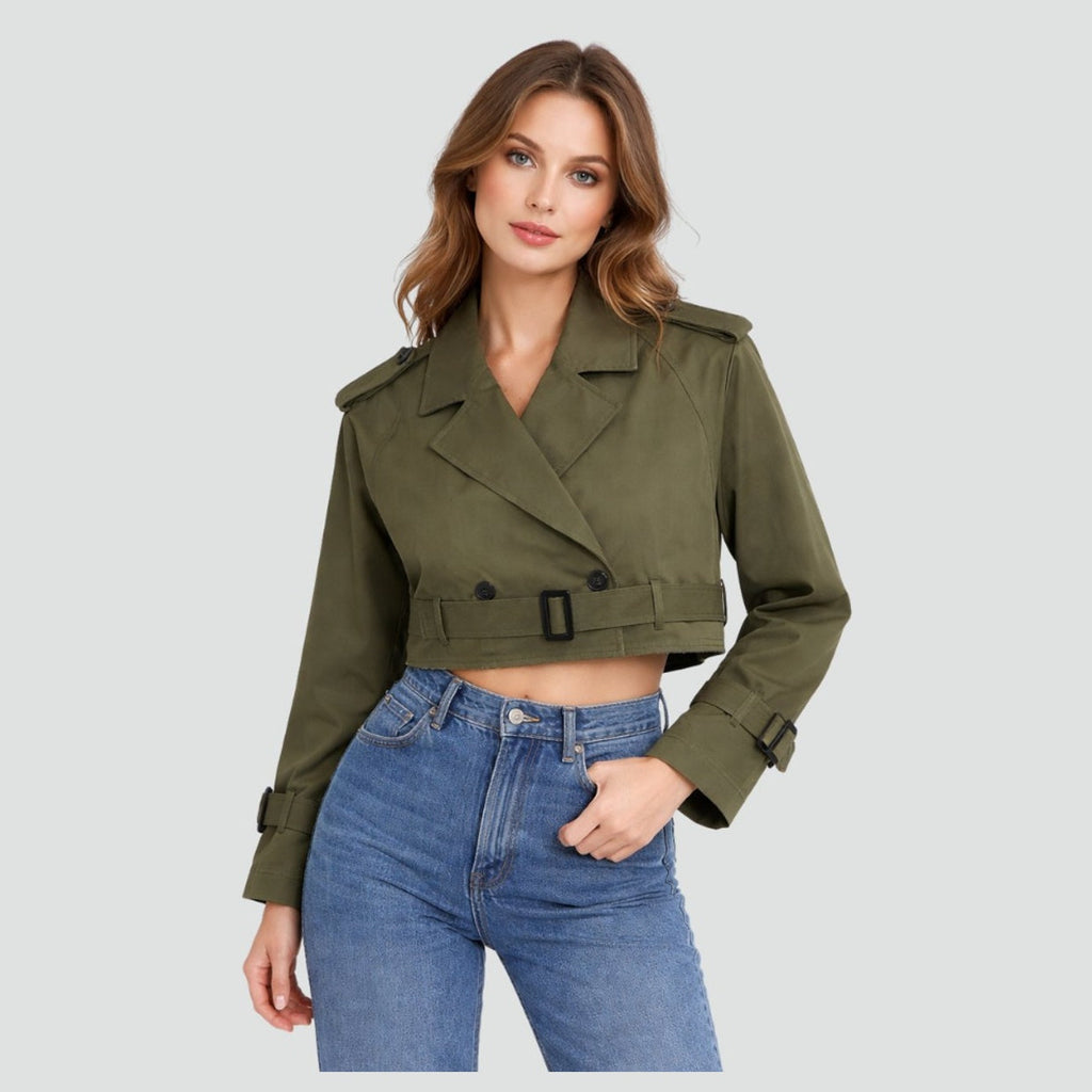 Women's Trench Jacket Cropped Button-Front, view 9