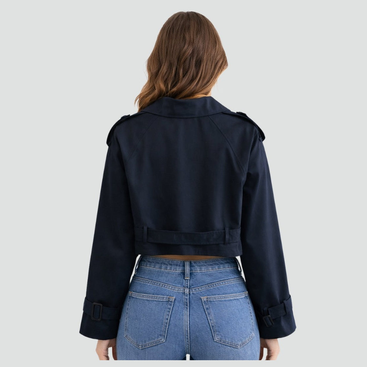 Women's Trench Jacket Cropped Button-Front, view 10