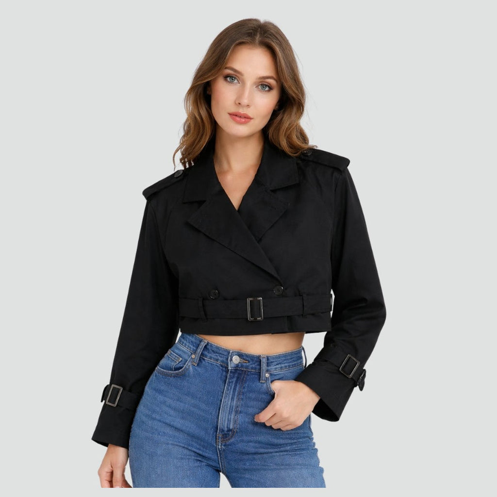 Women's Trench Jacket Cropped Button-Front, view 11