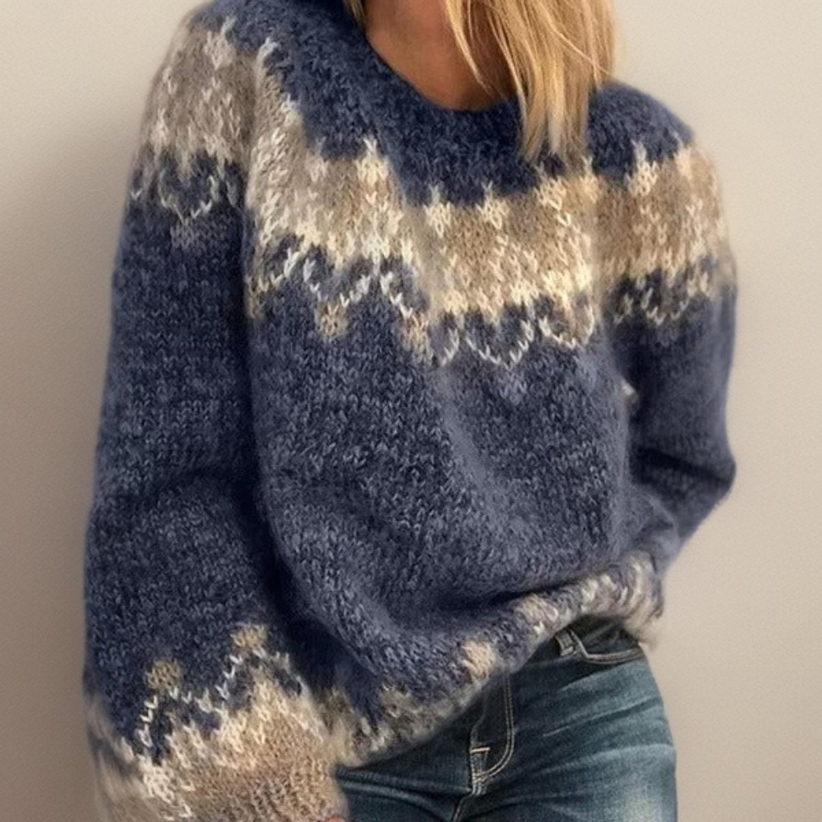 Naomi Women's Fair Isle Knit Statement Pattern Sweater, front view