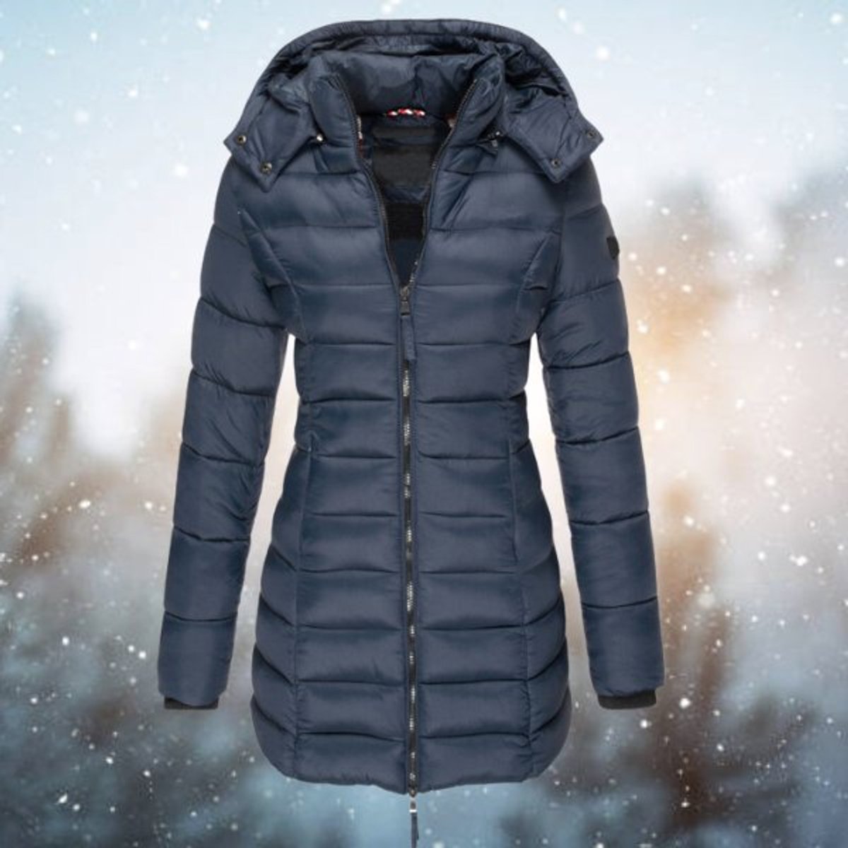 Women's Puffer Jacket Hooded Quilted, front view
