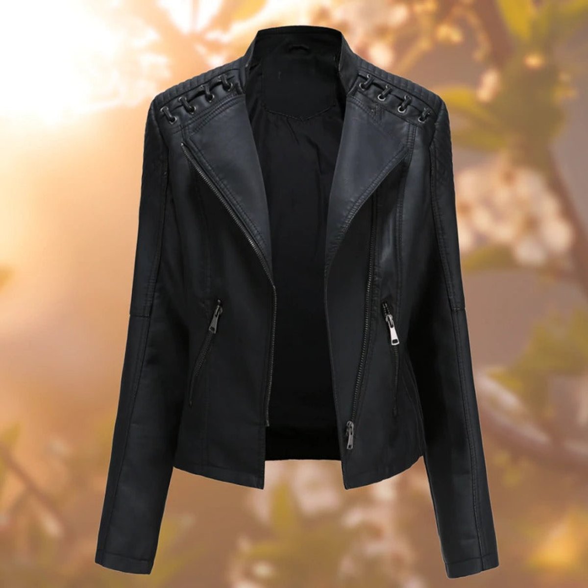Jenny Women's Moto-Style Zip-Up Faux Leather Biker Jacket, front view
