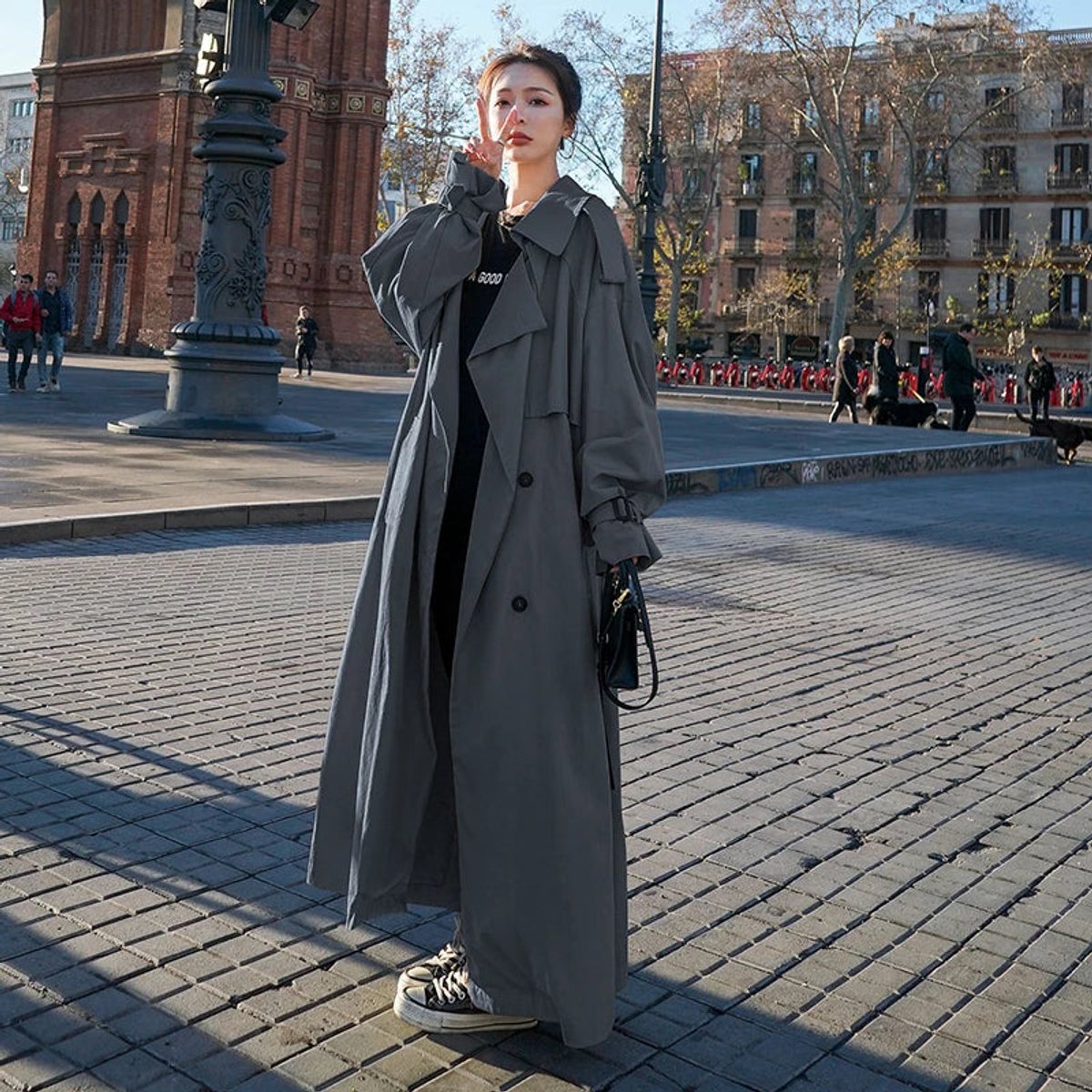 Women's Trench Jacket Long Oversized Double-Breasted, front view