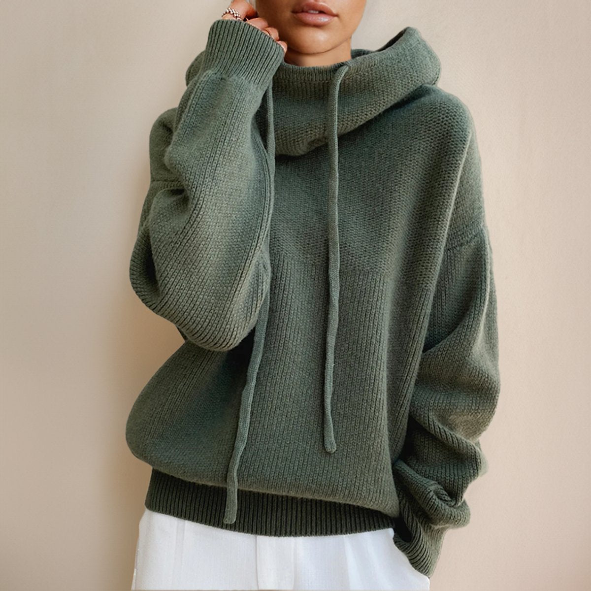 Holly Women's Turtleneck Oversized Relaxed Fit Ribbed Cuffs Hem Sweater, front view