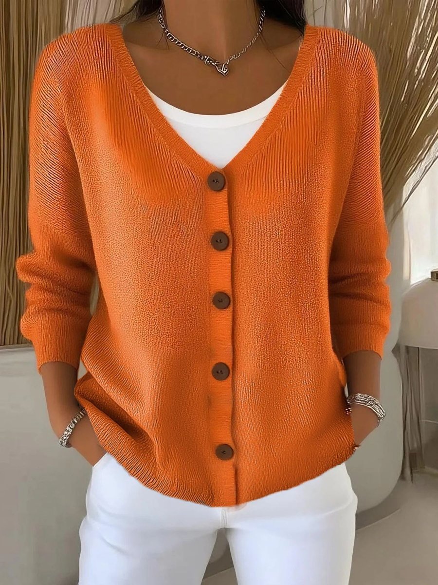 Melanie Women's Button-Front V-Neckline Stretch-Knit Comfort Cardigan, front view