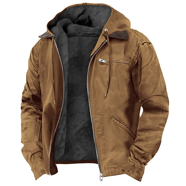 Men's Zip-Up Jacket with Attached Hood and Chest Zip Pocket, front view